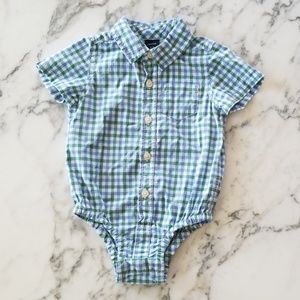 Green/Blue Button Down Shirt onsie , Size 6-12 Mo